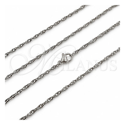 Stainless Steel Basic Necklace, Singapore Design, Polished, Steel Finish, 04.435.0002.18 (Thickness, 18 Inches Length)