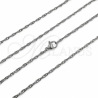 Stainless Steel Basic Necklace, Singapore Design, Polished, Steel Finish, 04.435.0002.18 (Thickness, 18 Inches Length)