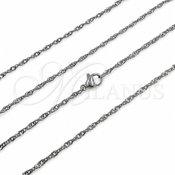 Stainless Steel Basic Necklace, Singapore Design, Polished, Steel Finish, 04.435.0002.18 (Thickness, 18 Inches Length)