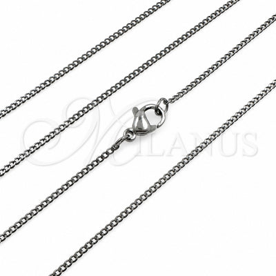 Stainless Steel Basic Necklace, Miami Cuban Design, Diamond Cutting Finish, Steel Finish, 04.435.0003.18 (Thickness, 18 Inches Length)