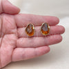 Oro Laminado Stud Earring, Gold Filled Style Brown Resin Finish, Golden Finish, 02.60.0181
