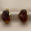 Oro Laminado Stud Earring, Gold Filled Style Brown Resin Finish, Golden Finish, 02.60.0181