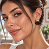 Oro Laminado Stud Earring, Gold Filled Style Brown Resin Finish, Golden Finish, 02.60.0184