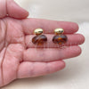 Oro Laminado Stud Earring, Gold Filled Style Brown Resin Finish, Golden Finish, 02.60.0184