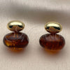 Oro Laminado Stud Earring, Gold Filled Style Brown Resin Finish, Golden Finish, 02.60.0184