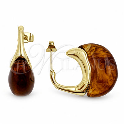 Oro Laminado Medium Hoop, Gold Filled Style Brown Resin Finish, Golden Finish, 02.60.0190.20
