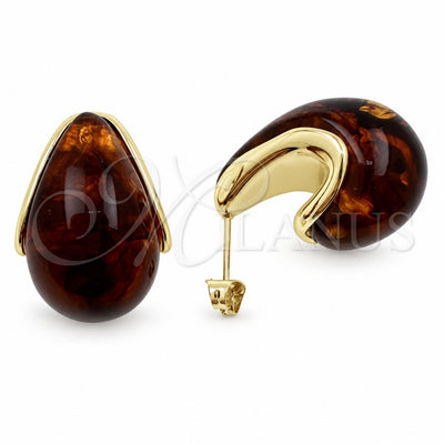 Oro Laminado Stud Earring, Gold Filled Style Teardrop Design, Polished, Golden Finish, 02.60.0193