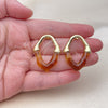 Oro Laminado Stud Earring, Gold Filled Style Brown Resin Finish, Golden Finish, 02.60.0195
