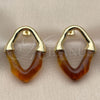 Oro Laminado Stud Earring, Gold Filled Style Brown Resin Finish, Golden Finish, 02.60.0195