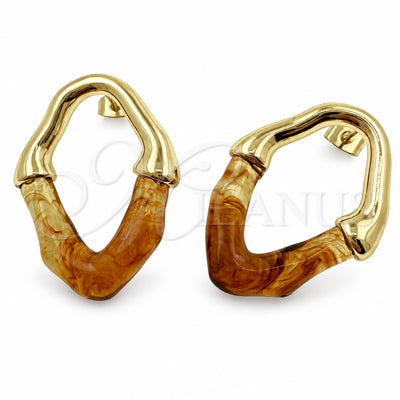Oro Laminado Stud Earring, Gold Filled Style Brown Resin Finish, Golden Finish, 02.60.0195