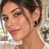 Oro Laminado Stud Earring, Gold Filled Style Brown Resin Finish, Golden Finish, 02.60.0196