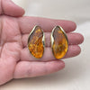 Oro Laminado Stud Earring, Gold Filled Style Brown Resin Finish, Golden Finish, 02.60.0196