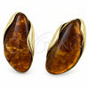 Oro Laminado Stud Earring, Gold Filled Style Brown Resin Finish, Golden Finish, 02.60.0196