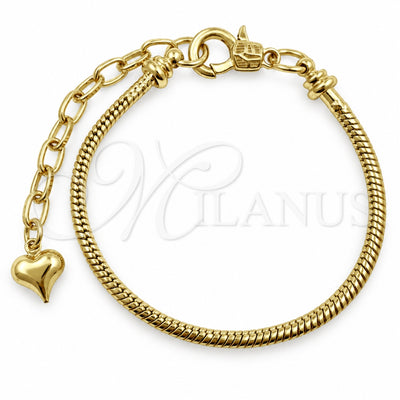 Oro Laminado Fancy Bracelet, Gold Filled Style Rat Tail Design, Polished, Golden Finish, 04.341.0251.07 (Thickness, 7 Inches Length)
