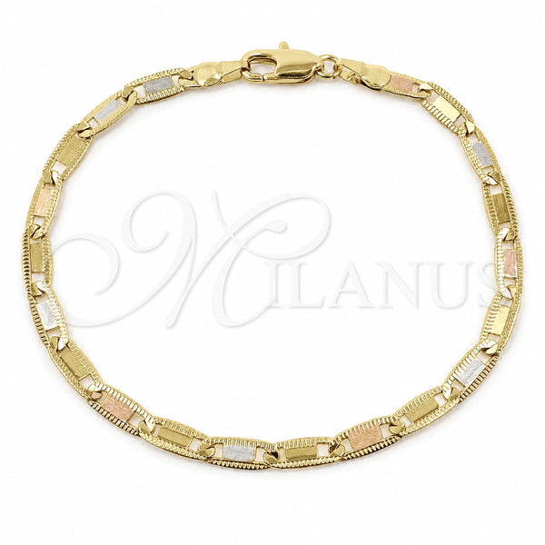 Oro Laminado Basic Bracelet, Gold Filled Style Mariner Design, Polished, Tricolor, 04.213.0384.07 (Thickness, 8 Inches Length)