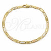 Oro Laminado Basic Bracelet, Gold Filled Style Mariner Design, Polished, Tricolor, 04.213.0384.07 (Thickness, 8 Inches Length)