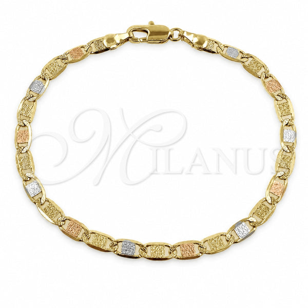 Oro Laminado Basic Bracelet, Gold Filled Style Mariner Design, Diamond Cutting Finish, Tricolor, 04.213.0385.07 (04 MM Thickness, 8 Inches Length)