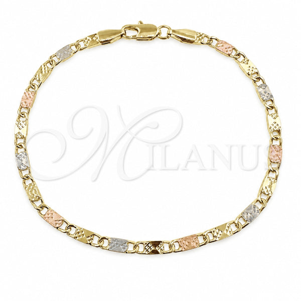 Oro Laminado Basic Bracelet, Gold Filled Style Mariner Design, Polished, Tricolor, 04.213.0386.07 (Thickness, 8 Inches Length)