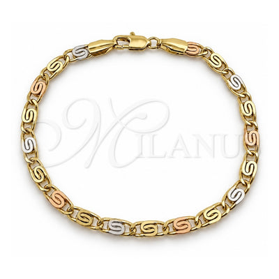 Oro Laminado Fancy Bracelet, Gold Filled Style Polished, Tricolor, 04.213.0387.08 (Thickness, 8 Inches Length)