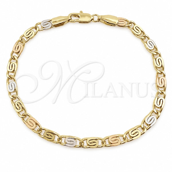 Oro Laminado Fancy Bracelet, Gold Filled Style Polished, Tricolor, 04.213.0387.08 (Thickness, 8 Inches Length)