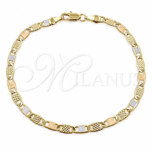 Oro Laminado Basic Bracelet, Gold Filled Style Mariner Design, Polished, Tricolor, 04.213.0388.07 (04 MM Thickness, 8 Inches Length)