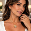 Oro Laminado Necklace, Earring and Ring, Gold Filled Style Heart Design, with White Cubic Zirconia, Polished, Golden Finish, 06.424.0003
