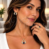 Oro Laminado Necklace, Earring and Ring, Gold Filled Style Heart Design, with Sapphire Blue and White Cubic Zirconia, Polished, Golden Finish, 06.424.0003.1
