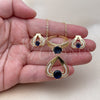 Oro Laminado Necklace, Earring and Ring, Gold Filled Style Heart Design, with Sapphire Blue and White Cubic Zirconia, Polished, Golden Finish, 06.424.0003.1