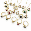 Oro Laminado Necklace, Earring and Ring, Gold Filled Style Heart Design, with Garnet and White Cubic Zirconia, Polished, Golden Finish, 06.424.0003.2