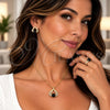Oro Laminado Necklace, Earring and Ring, Gold Filled Style Heart Design, with Black and White Cubic Zirconia, Polished, Golden Finish, 06.424.0003.3