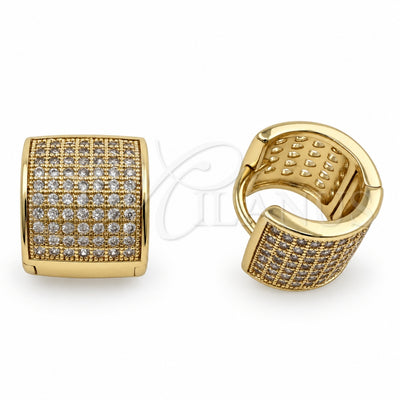 Oro Laminado Huggie Hoop, Gold Filled Style with White Micro Pave, Polished, Golden Finish, 02.195.0439.12