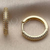 Oro Laminado Huggie Hoop, Gold Filled Style with White Micro Pave, Polished, Golden Finish, 02.195.0440.18