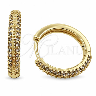Oro Laminado Huggie Hoop, Gold Filled Style with White Micro Pave, Polished, Golden Finish, 02.195.0440.18