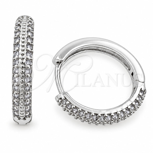 White Gold Filled Huggie Hoop, with White Micro Pave, Polished, Rhodium Finish, 02.195.0440.1.18