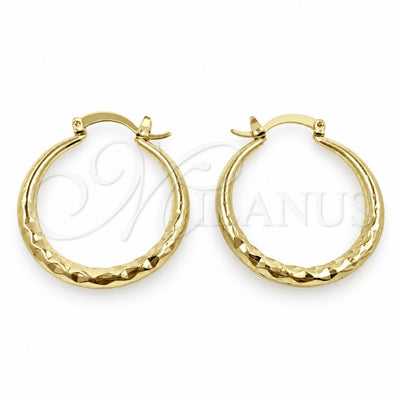 Oro Laminado Medium Hoop, Gold Filled Style Hollow Design, Diamond Cutting Finish, Golden Finish, 02.170.0087.30