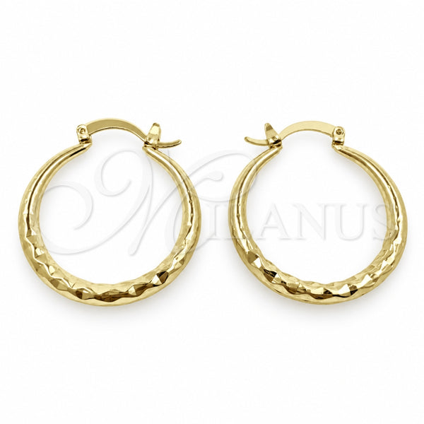 Oro Laminado Medium Hoop, Gold Filled Style Hollow Design, Diamond Cutting Finish, Golden Finish, 02.170.0087.30