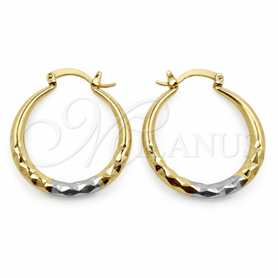 Oro Laminado Medium Hoop, Gold Filled Style Hollow Design, Diamond Cutting Finish, Tricolor, 02.170.0087.1.30