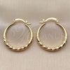 Oro Laminado Medium Hoop, Gold Filled Style Hollow Design, Diamond Cutting Finish, Golden Finish, 02.170.0629.30