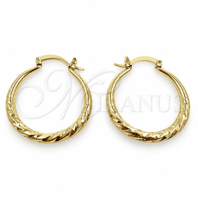 Oro Laminado Medium Hoop, Gold Filled Style Hollow Design, Diamond Cutting Finish, Golden Finish, 02.170.0629.30
