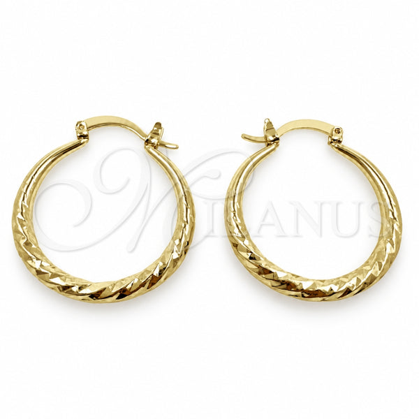 Oro Laminado Medium Hoop, Gold Filled Style Hollow Design, Diamond Cutting Finish, Golden Finish, 02.170.0629.30
