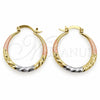 Oro Laminado Medium Hoop, Gold Filled Style Hollow Design, Diamond Cutting Finish, Tricolor, 02.170.0629.1.30