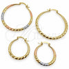 Oro Laminado Medium Hoop, Gold Filled Style Hollow Design, Diamond Cutting Finish, Tricolor, 02.170.0629.1.30