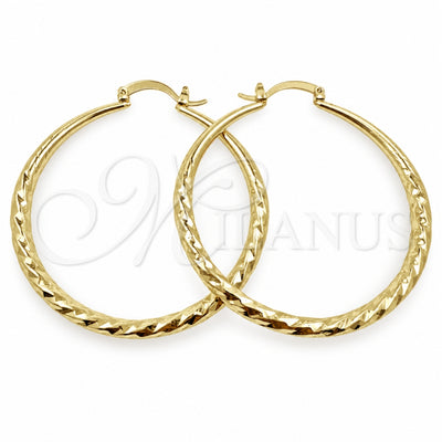 Oro Laminado Large Hoop, Gold Filled Style Hollow Design, Diamond Cutting Finish, Golden Finish, 02.170.0629.50