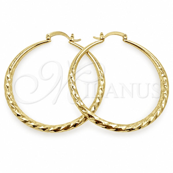Oro Laminado Large Hoop, Gold Filled Style Hollow Design, Diamond Cutting Finish, Golden Finish, 02.170.0629.50