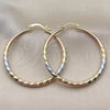 Oro Laminado Large Hoop, Gold Filled Style Hollow Design, Diamond Cutting Finish, Tricolor, 02.170.0629.1.50