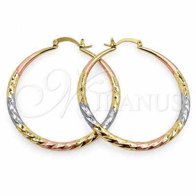 Oro Laminado Large Hoop, Gold Filled Style Hollow Design, Diamond Cutting Finish, Tricolor, 02.170.0629.1.50