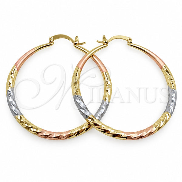 Oro Laminado Large Hoop, Gold Filled Style Hollow Design, Diamond Cutting Finish, Tricolor, 02.170.0629.1.50