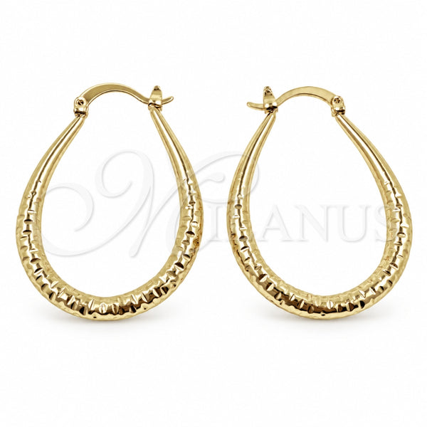Oro Laminado Medium Hoop, Gold Filled Style Hollow Design, Diamond Cutting Finish, Golden Finish, 02.170.0630.30