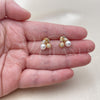 Oro Laminado Stud Earring, Gold Filled Style Cherry Design, with Ivory Pearl and White Cubic Zirconia, Polished, Golden Finish, 02.344.0238