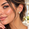 Oro Laminado Stud Earring, Gold Filled Style Flower Design, with Ivory Pearl and White Micro Pave, Polished, Golden Finish, 02.344.0239